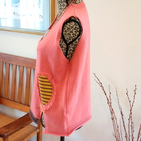 Cellabie Ladies V Neck Sweater Vest Size:L Color:Pink, Yellow, Black - Picture 2 of 11